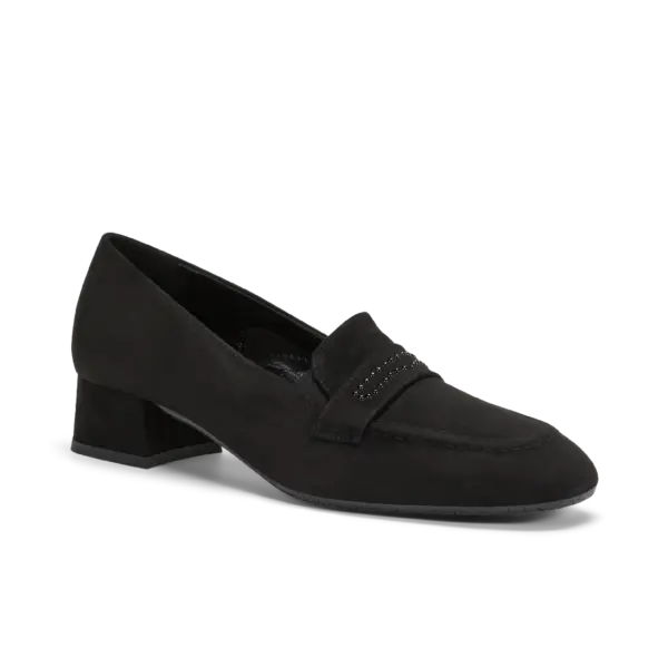 Sandalo elegante da donna modello Brezia in camoscio nero con tacco basso – Chiara Comfort