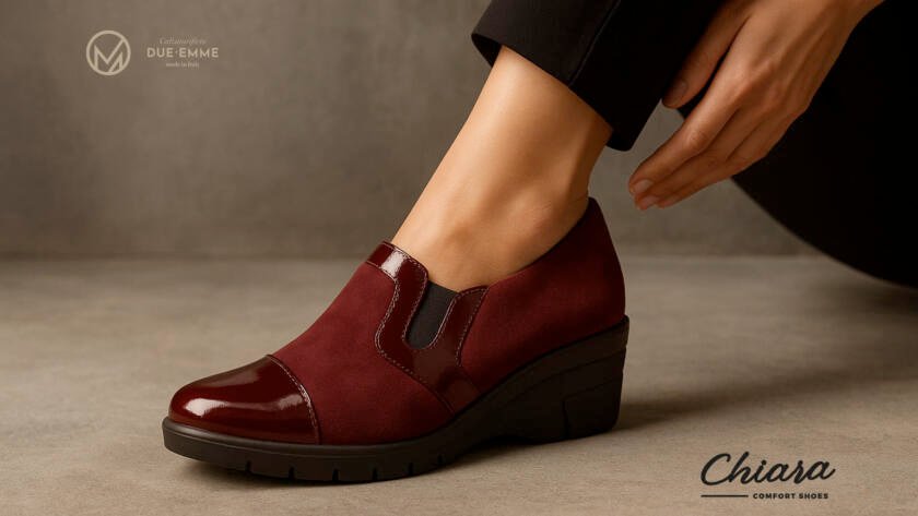 Scarpa Zefira Chiara Comfort color bordeaux con dettagli lucidi – icona della nuova collezione Calzature Due Emme