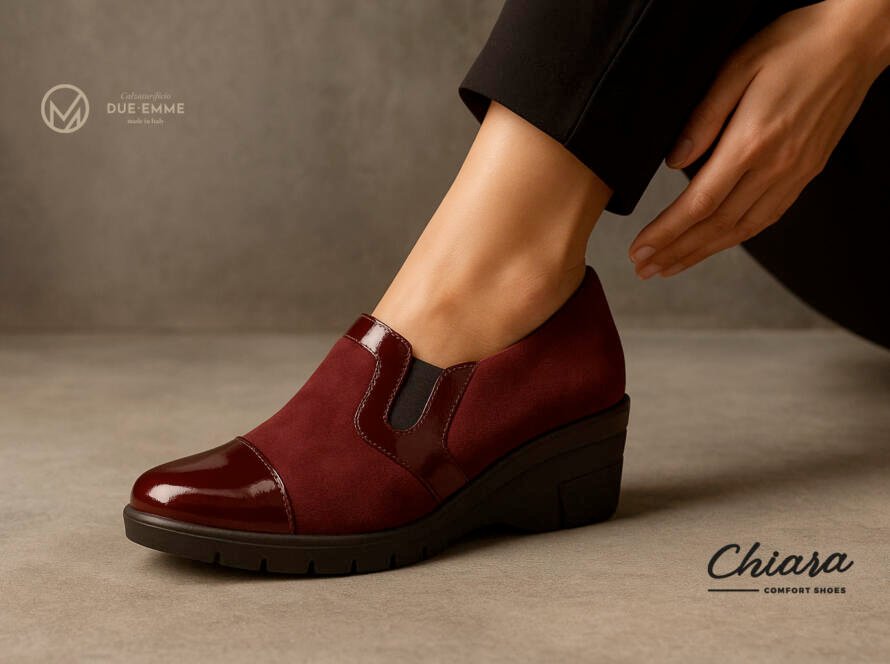 Scarpa Zefira Chiara Comfort color bordeaux con dettagli lucidi – icona della nuova collezione Calzature Due Emme