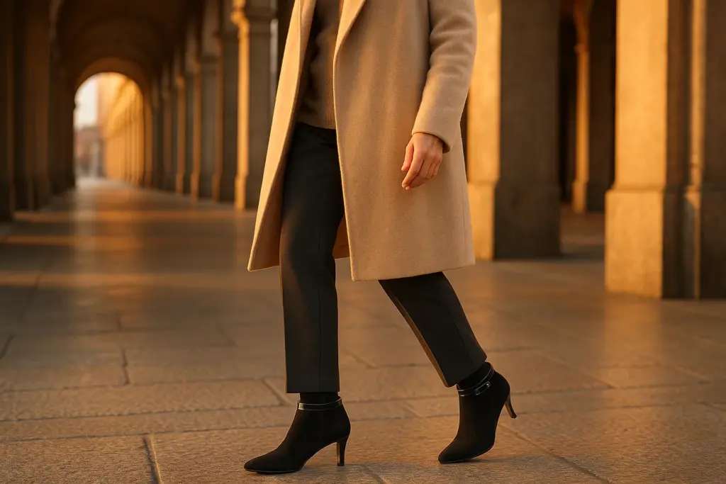 Scarpe per anziane – stivaletti neri con tacco, comfort ed eleganza Made in Italy, ideali per passeggiate autunnali.
