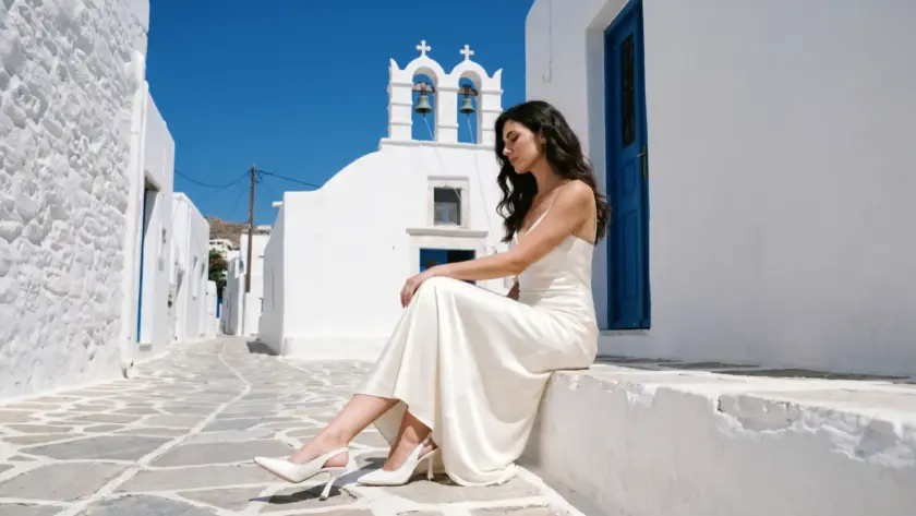Soraia: décolleté in tessuto luminoso bianco da cerimonia, tacco 9 cm a colonna, bestseller 2026 — Calzature Due Emme atelier di Trani