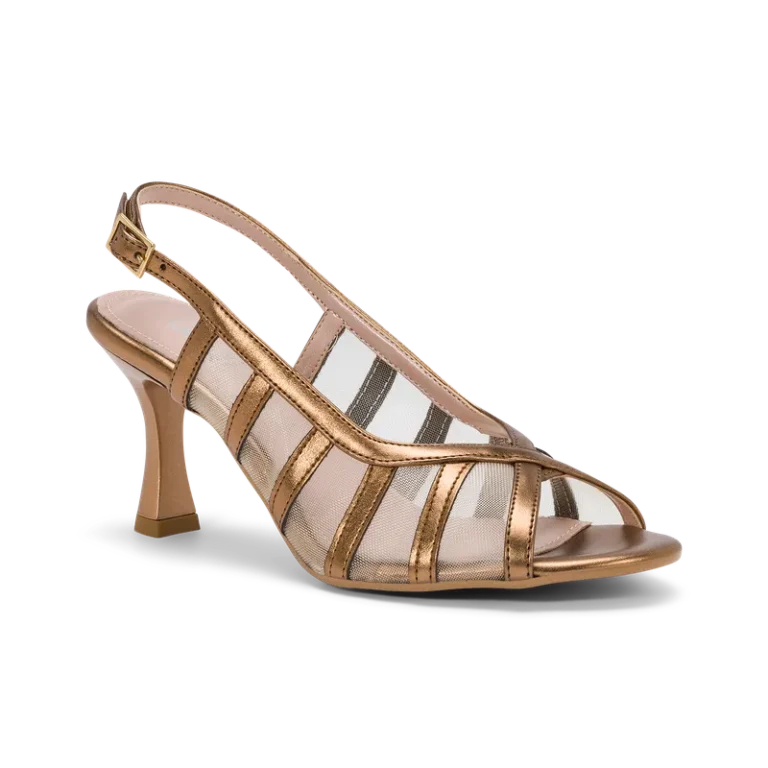 Clivia, sandale de cérémonie en cuir métallisé bronze, fait main à Trani