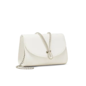 Corolla Bianco, pochette in ecopelle bianco, fatta a mano a Trani