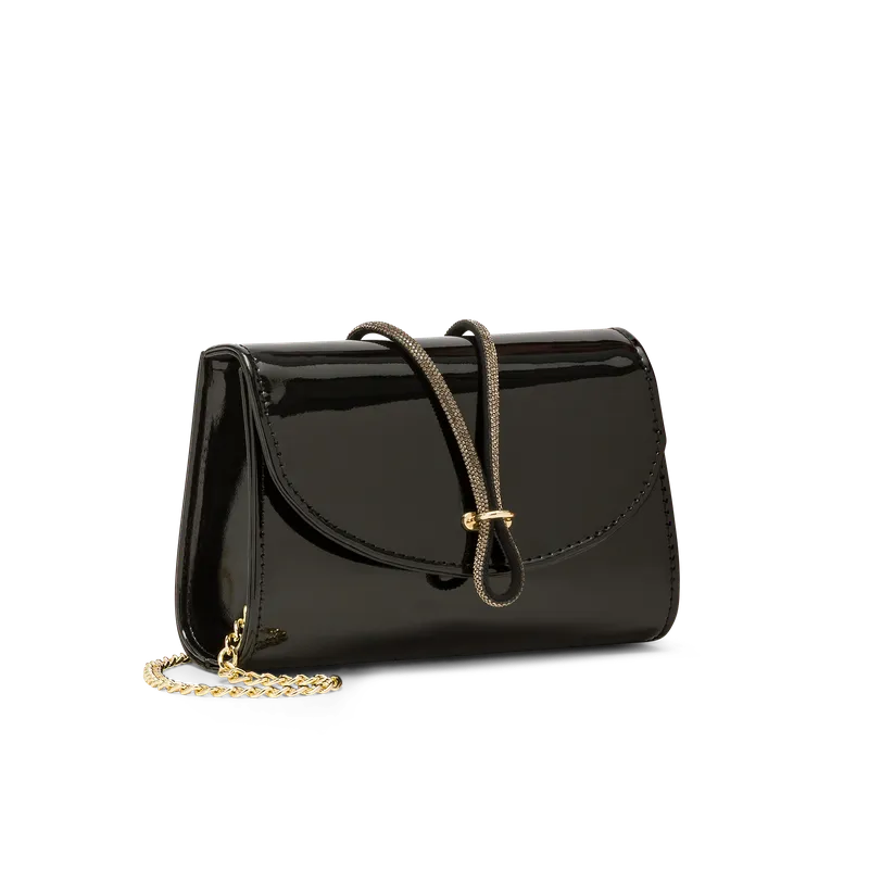 Corolla Nero, pochette in vernice nero, fatta a mano a Trani