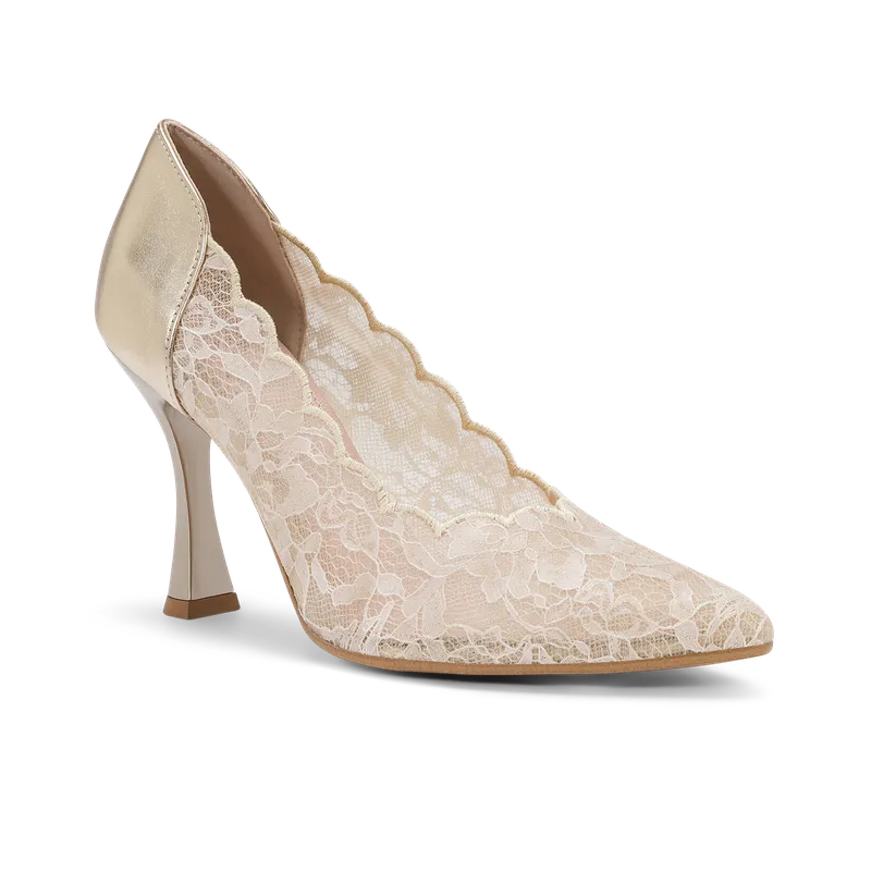 Diamante, décolleté da sposa in pizzo platino, fatta a mano a Trani
