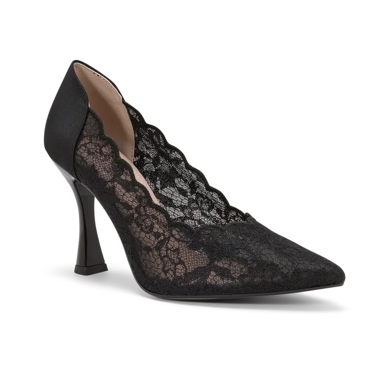 Diamante Nero, escarpin de cérémonie en dentelle noire, faite main à Trani