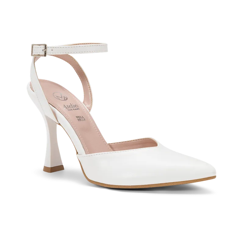 Elena, slingback de mariée en similicuir lisse blanc, faite main à Trani