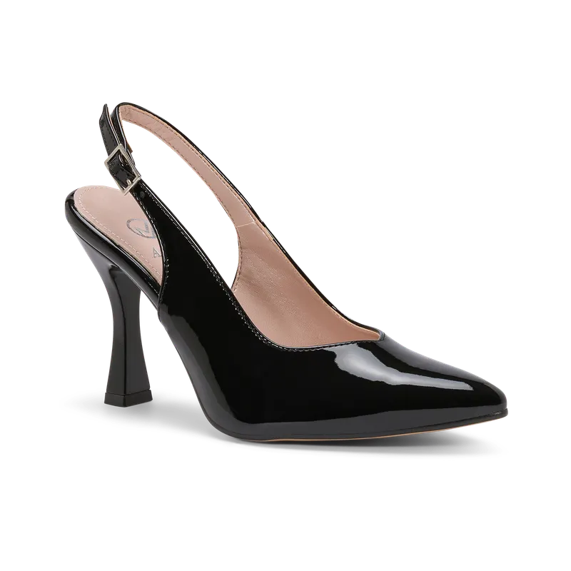 Etherea, slingback de cérémonie en cuir verni noir, faite main à Trani