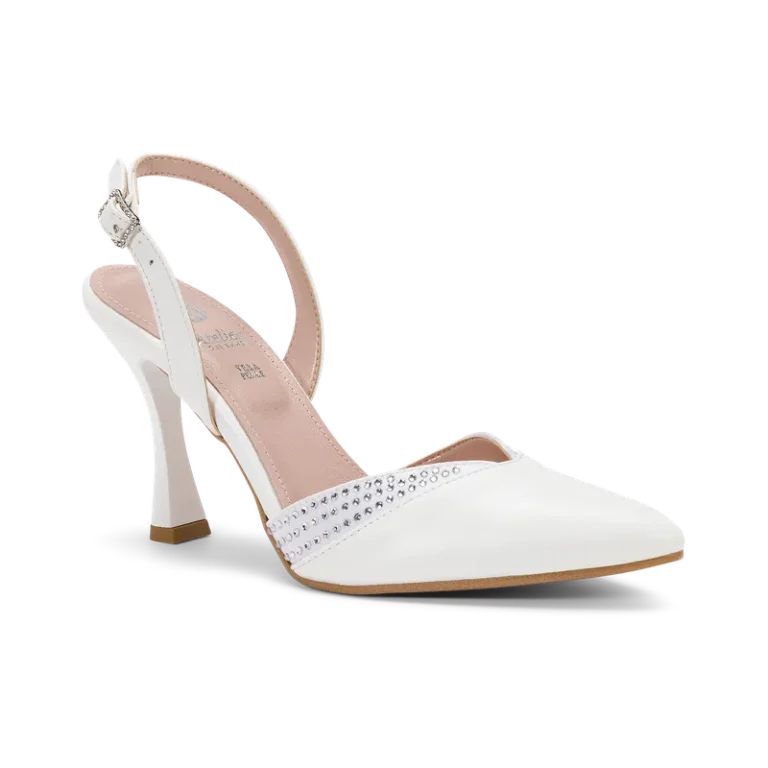 Gelsomina Sposa, slingback da sposa in ecopelle liscia bianco, fatta a mano a Trani