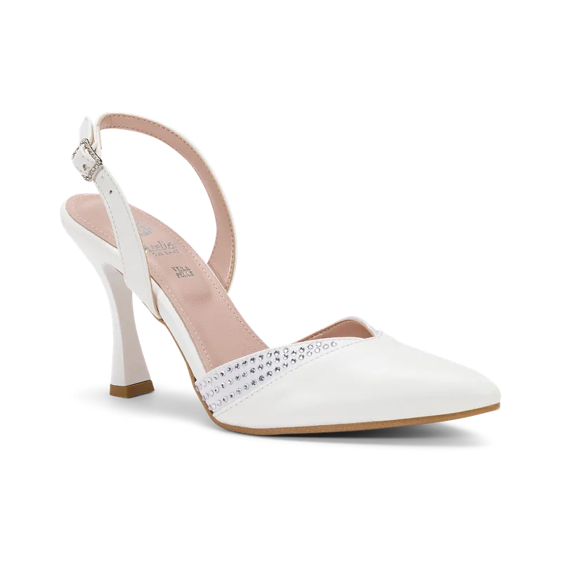 Gelsomina Sposa, slingback de mariée en similicuir lisse blanc, faite main à Trani