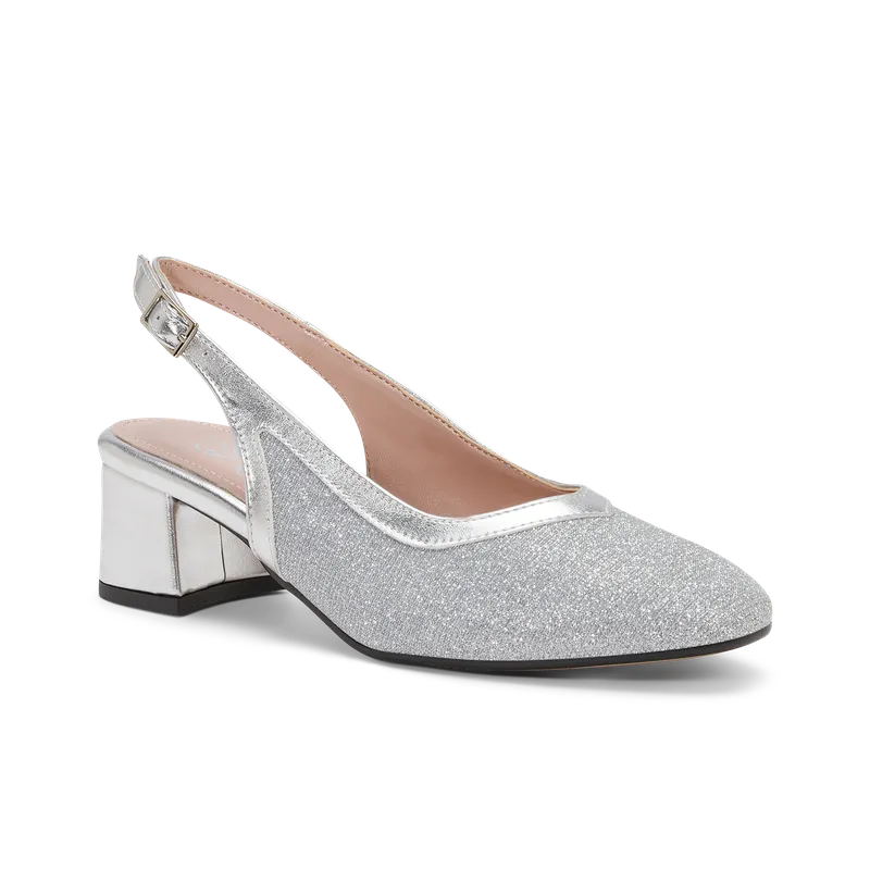 Gerbera, slingback da cerimonia in laminato argento, fatta a mano a Trani