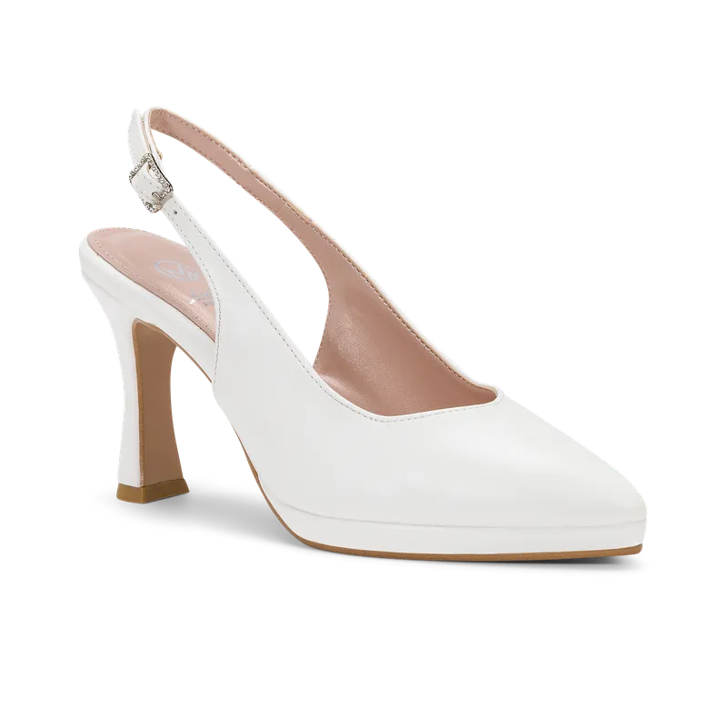 Ginevra Sposa, slingback de mariée en similicuir lisse blanc, faite main à Trani