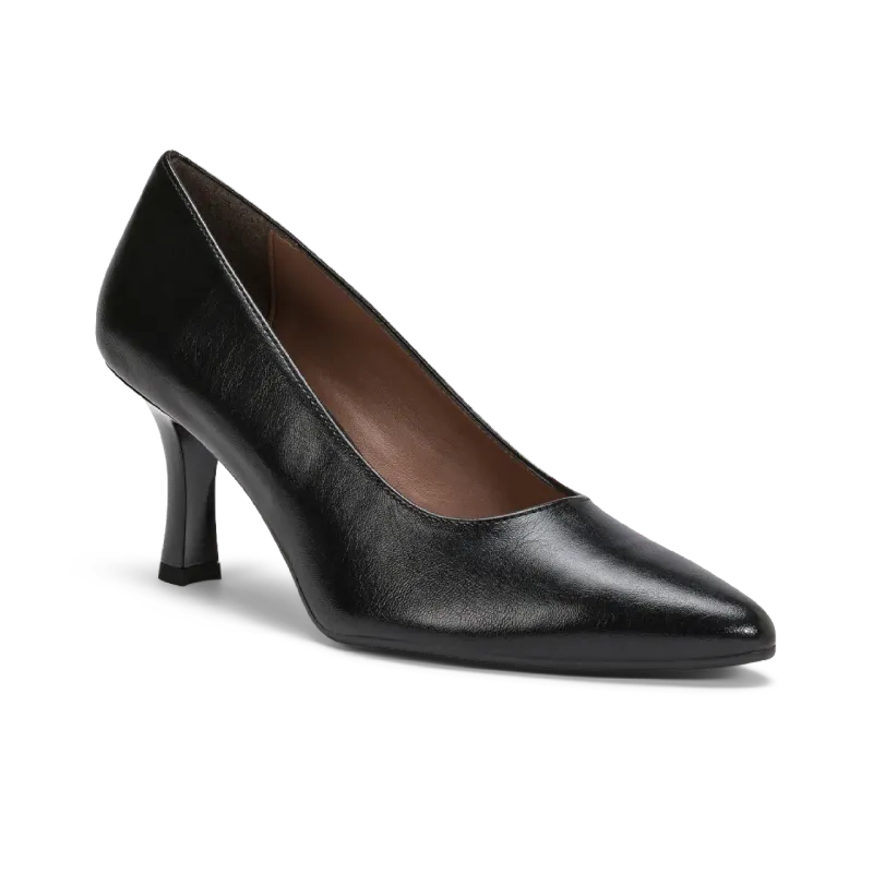 Escarpin Grazia in vera pelle noir à bout fin et talon de 6,5 cm, faite main à Trani