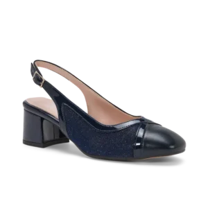Marte, slingback da cerimonia in tessuto lurex blu notte, fatta a mano a Trani