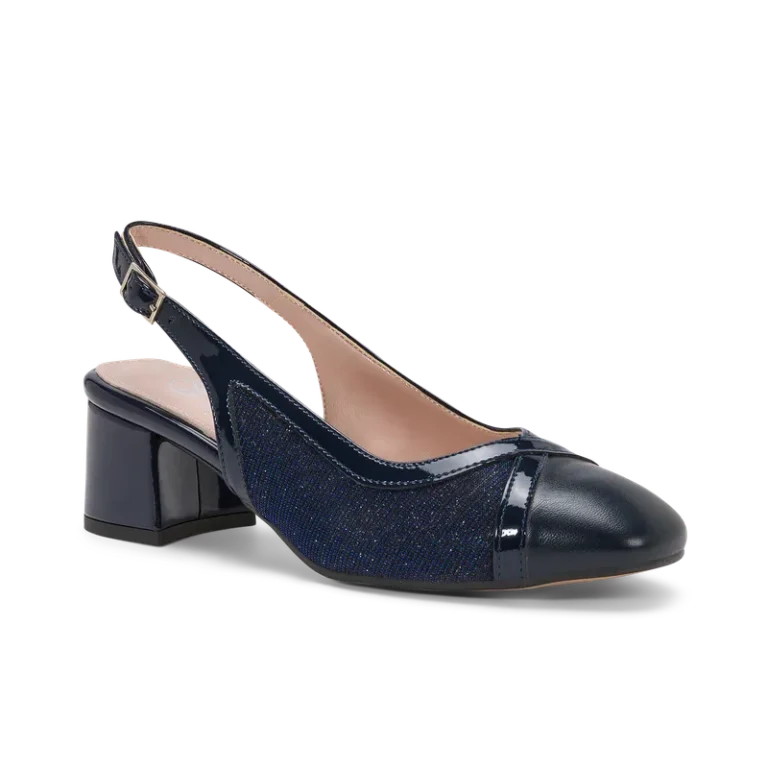 Marte, slingback de cérémonie en tissu lurex bleu nuit, faite main à Trani
