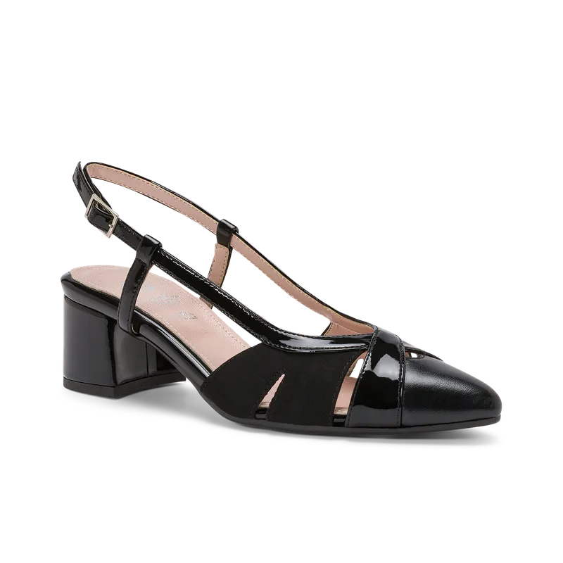 Ixia, slingback de cérémonie en cuir verni noir, faite main à Trani