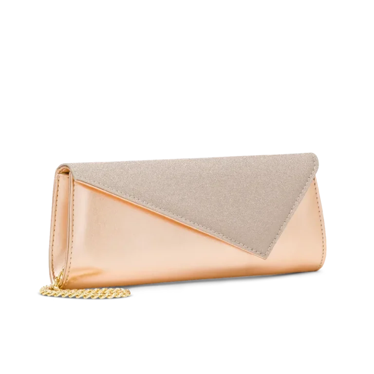 Lanterna Rosa Gold, pochette clutch en cuir métallisé or rose, faite main à Trani