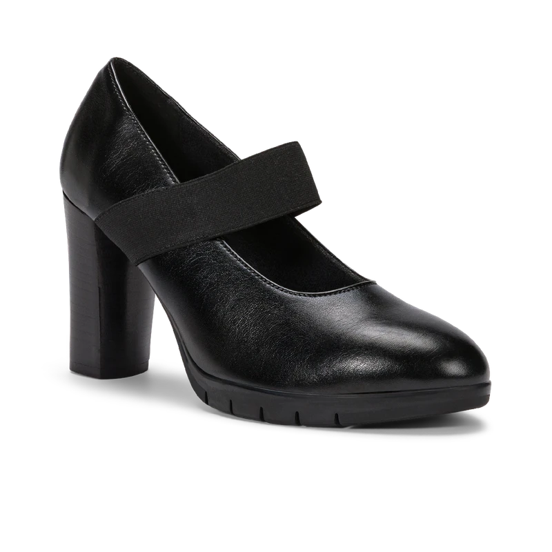 Levantina in vera pelle, escarpin à bride élastique en cuir véritable noir, fait main à Trani