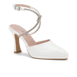 Sofia Sposa, slingback da sposa in ecopelle liscia bianco, fatta a mano a Trani