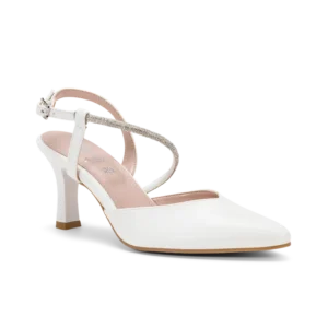 Vela Sposa, slingback da sposa in ecopelle liscia bianco, fatta a mano a Trani