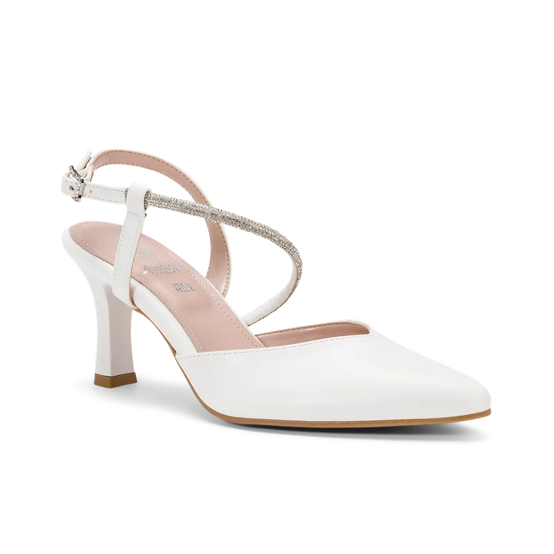 Vela Sposa, slingback de mariée en similicuir lisse blanc, faite main à Trani